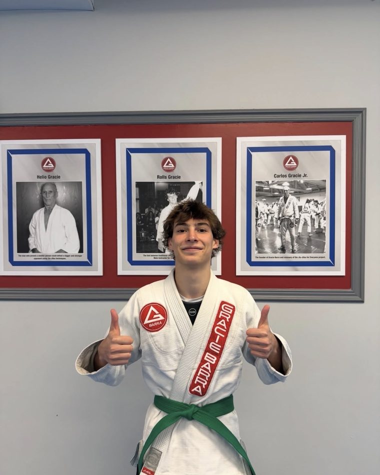 Coach Dom in a Gracie Barra gi and green belt at Gracie Barra Manotick